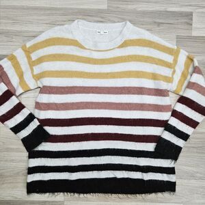Newbury Kustom Womens White Yellow Mauve Stripe Oversized Sweater Medium